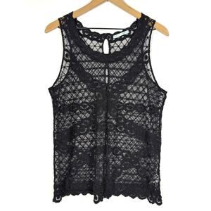 Maurices Lace Top Women's M Black Sleeveless Velvet Button Back Goth Chic